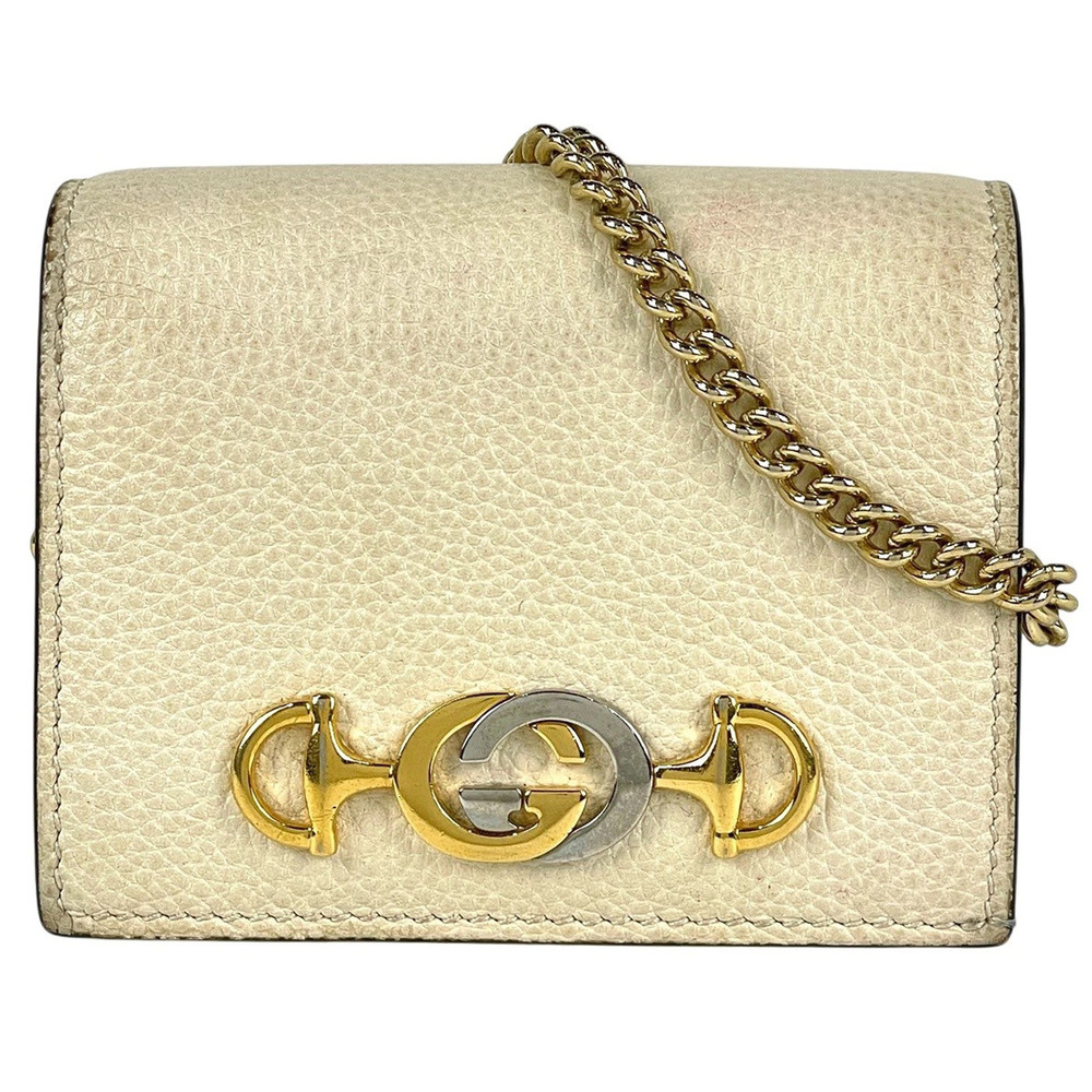 Gucci Zumi Chain Wallet Horsebit Leather Ivory White